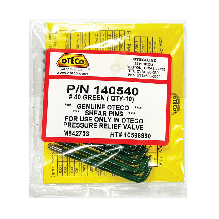 Oteco PRV Shear Pins, Green, Pack of 10